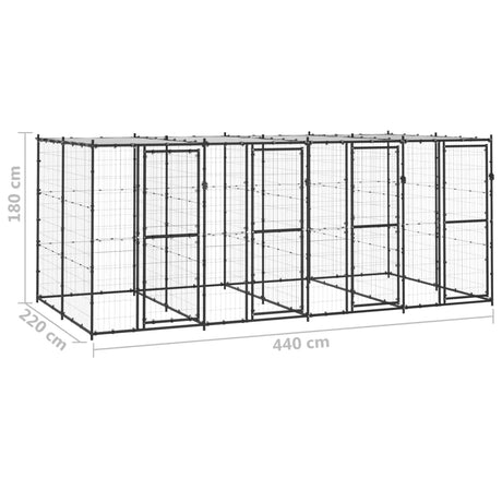 Hondenkennel met dak 9,68 m² staal - AllerleiShop