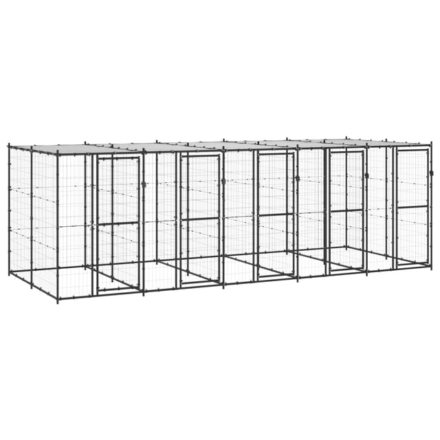 Hondenkennel met dak 12,1 m² staal - AllerleiShop