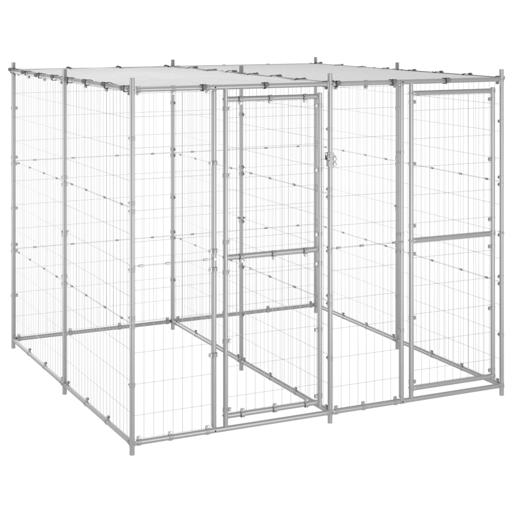 Hondenkennel met dak 4,84 m² gegalvaniseerd staal - AllerleiShop