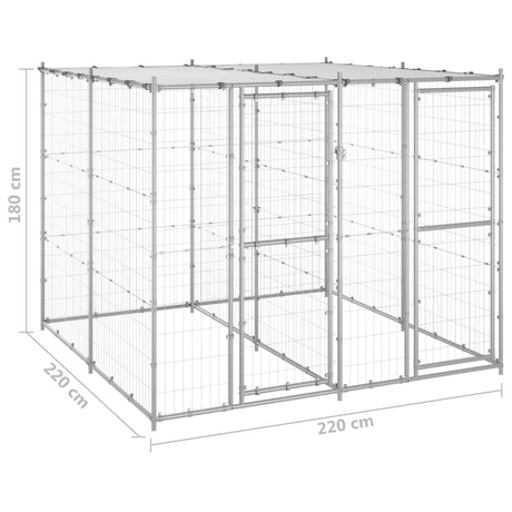 Hondenkennel met dak 4,84 m² gegalvaniseerd staal - AllerleiShop