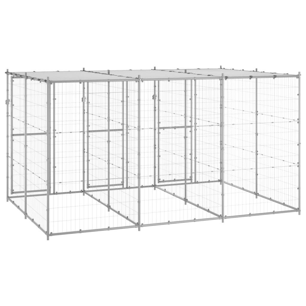 Hondenkennel met dak 7,26 m² gegalvaniseerd staal - AllerleiShop