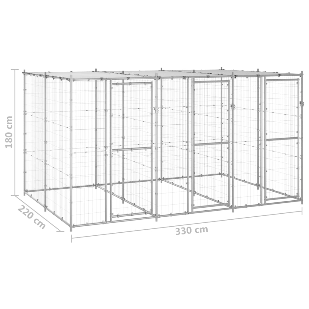 Hondenkennel met dak 7,26 m² gegalvaniseerd staal - AllerleiShop