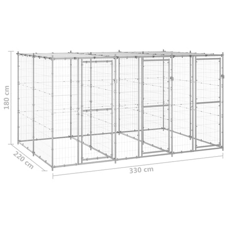 Hondenkennel met dak 7,26 m² gegalvaniseerd staal - AllerleiShop