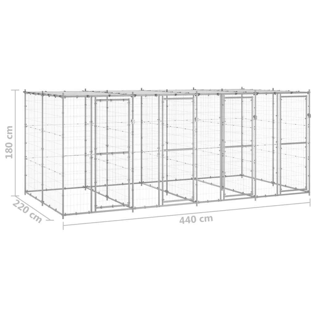 Hondenkennel met dak 9,68 m² gegalvaniseerd staal - AllerleiShop