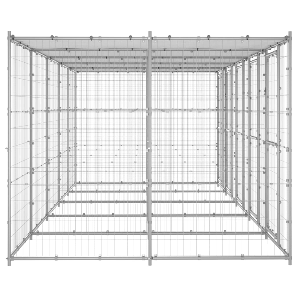 Hondenkennel met dak 12,1 m² gegalvaniseerd staal - AllerleiShop