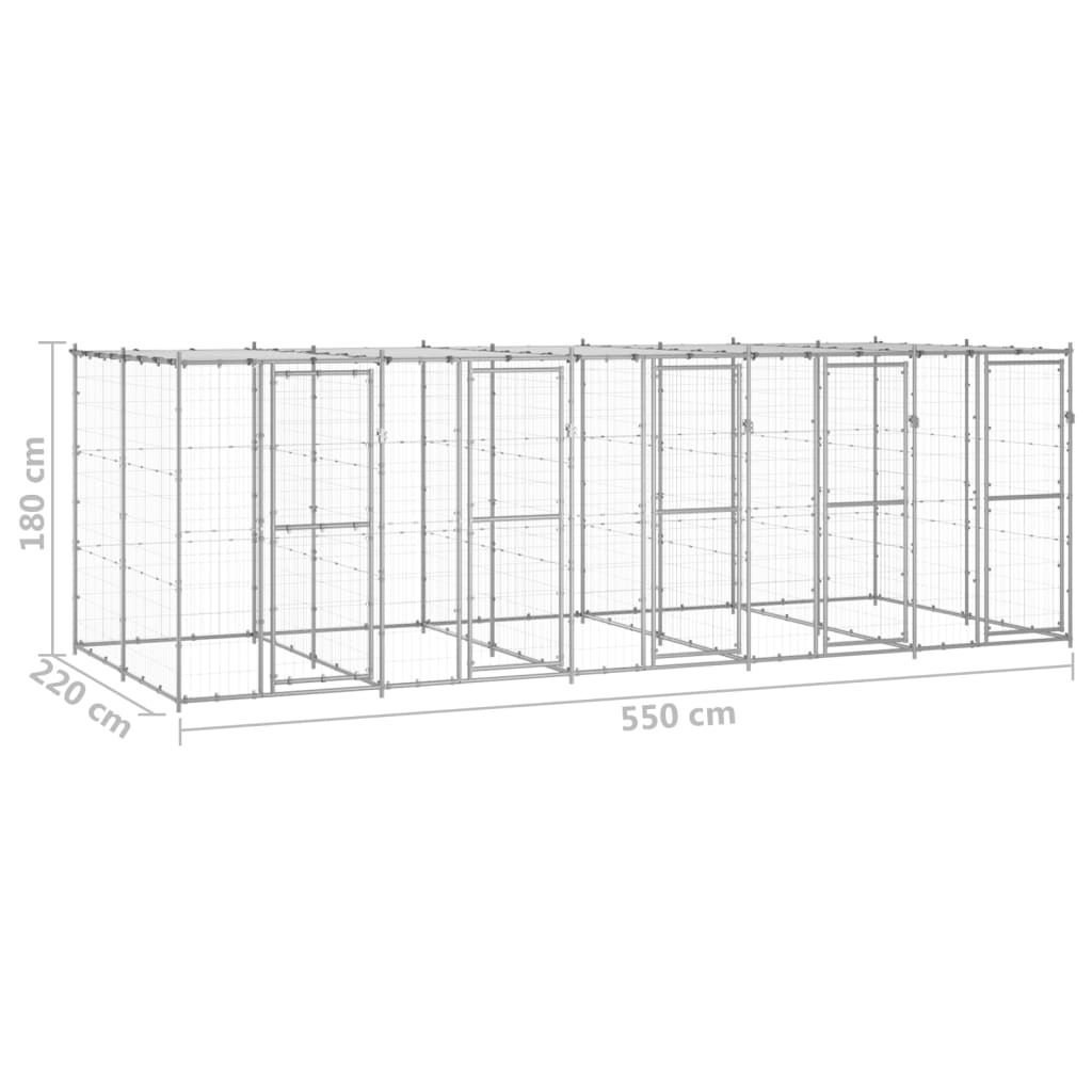 Hondenkennel met dak 12,1 m² gegalvaniseerd staal - AllerleiShop