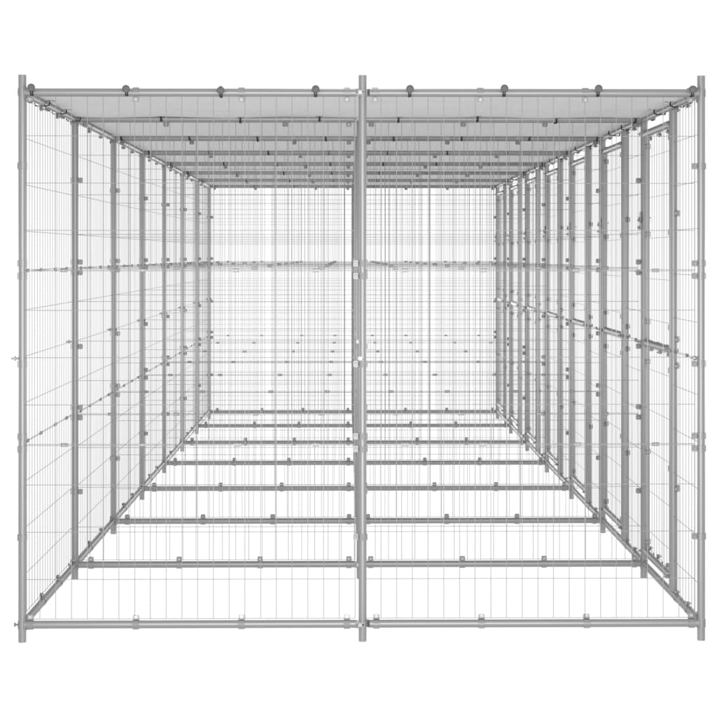 Hondenkennel met dak 16,94 m² gegalvaniseerd staal - AllerleiShop