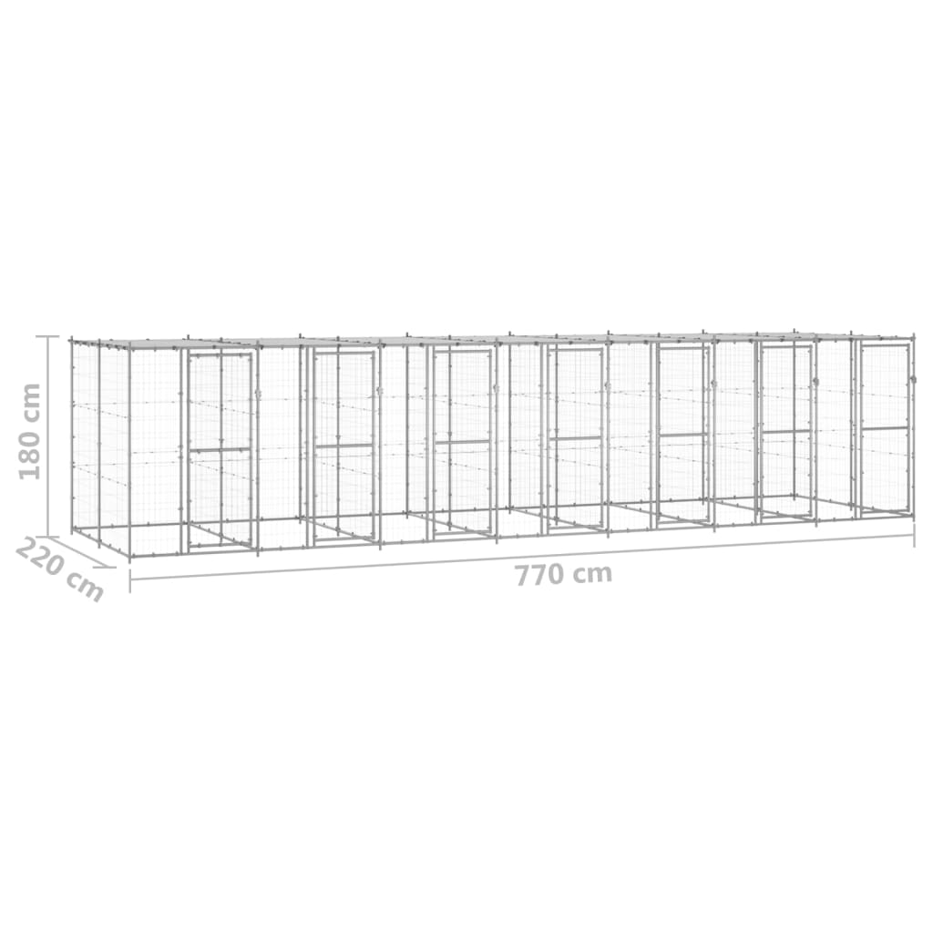 Hondenkennel met dak 16,94 m² gegalvaniseerd staal - AllerleiShop