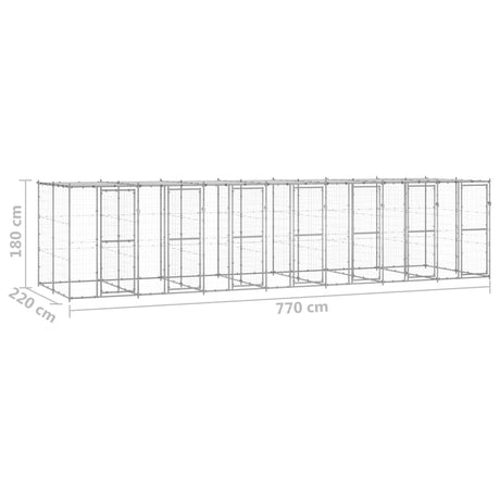 Hondenkennel met dak 16,94 m² gegalvaniseerd staal - AllerleiShop