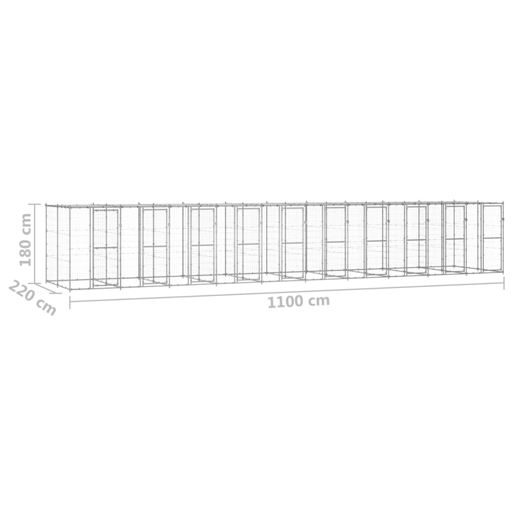 Hondenkennel met dak 24,2 m² gegalvaniseerd staal - AllerleiShop