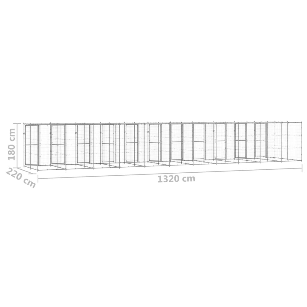 Hondenkennel met dak 29,04 m² gegalvaniseerd staal - AllerleiShop