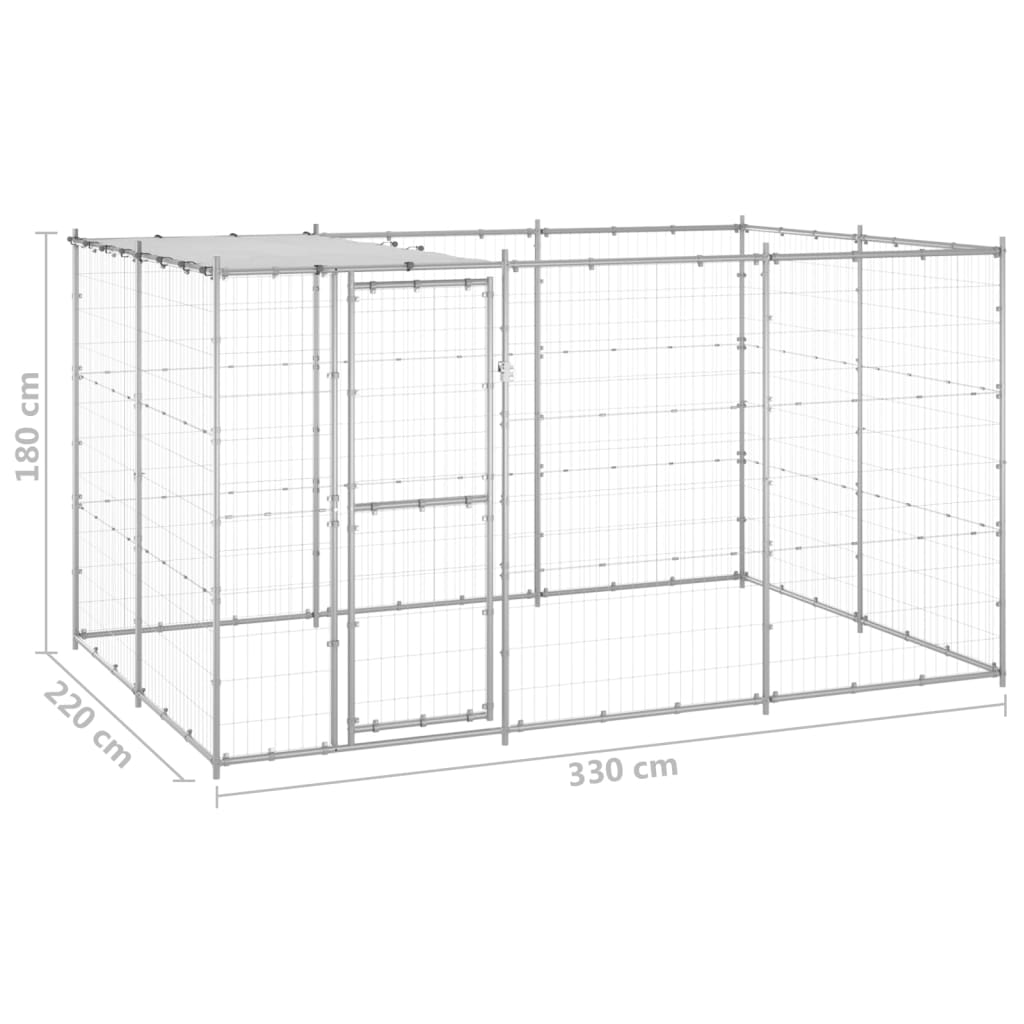 Hondenkennel met dak 7,26 m² gegalvaniseerd staal - AllerleiShop