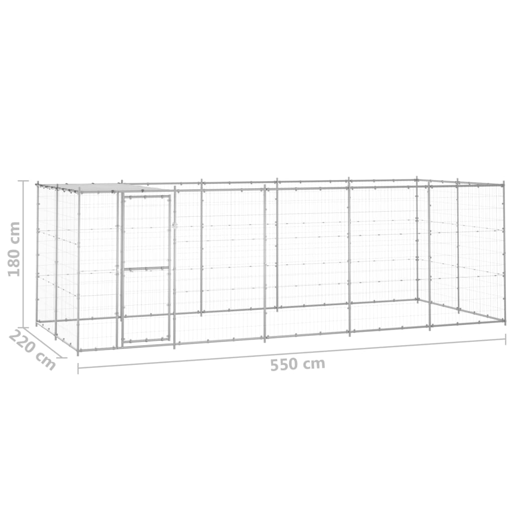 Hondenkennel met dak 12,1 m² gegalvaniseerd staal - AllerleiShop