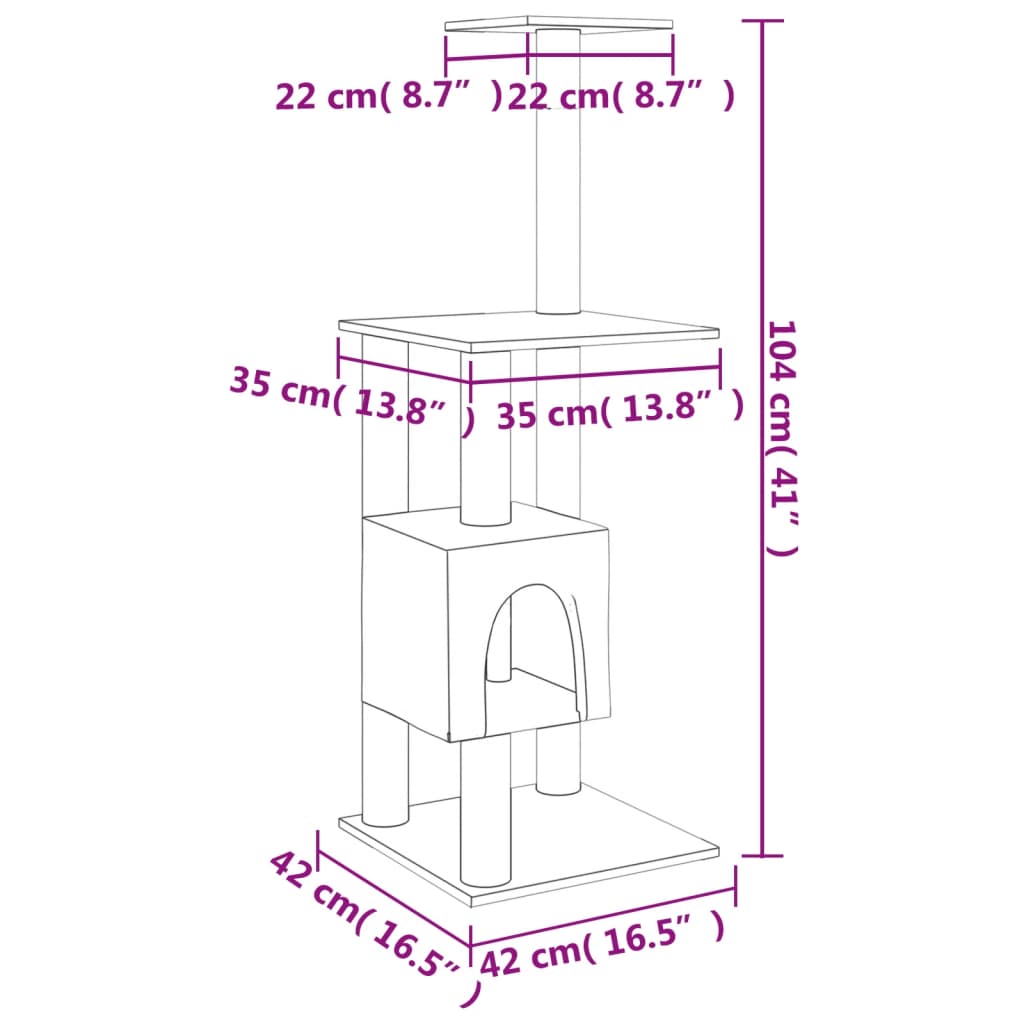 Kattenkrabpaal met sisal krabpalen 104 cm crèmekleurig