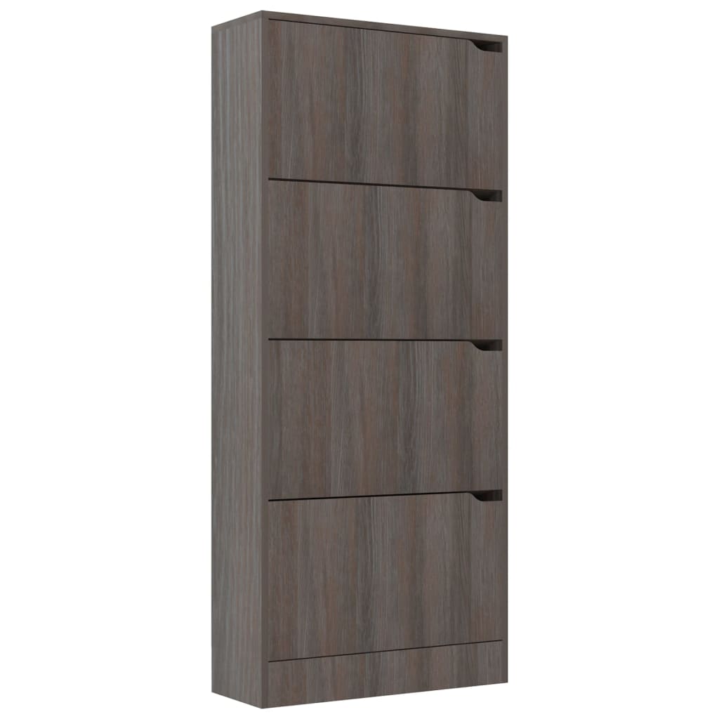 Schoenenkast met 4 deuren 59x24x136 cm bewerkt hout grijs eiken - AllerleiShop