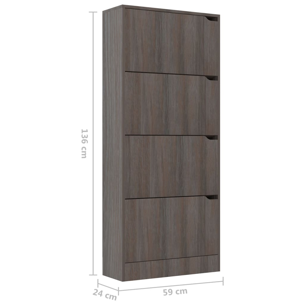 Schoenenkast met 4 deuren 59x24x136 cm bewerkt hout grijs eiken - AllerleiShop