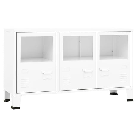 Dressoir industrieel 105x35x62 cm metaal en glas wit - AllerleiShop