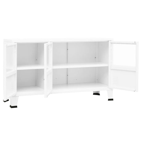 Dressoir industrieel 105x35x62 cm metaal en glas wit - AllerleiShop