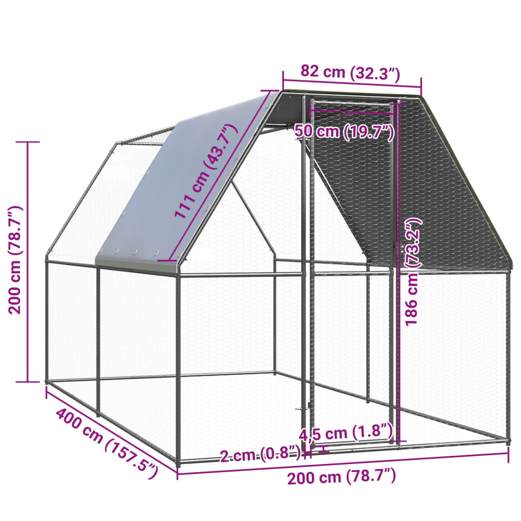 Kippenhok 2x4x2 m gegalvaniseerd staal - AllerleiShop