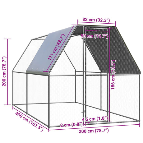 Kippenhok 2x4x2 m gegalvaniseerd staal - AllerleiShop