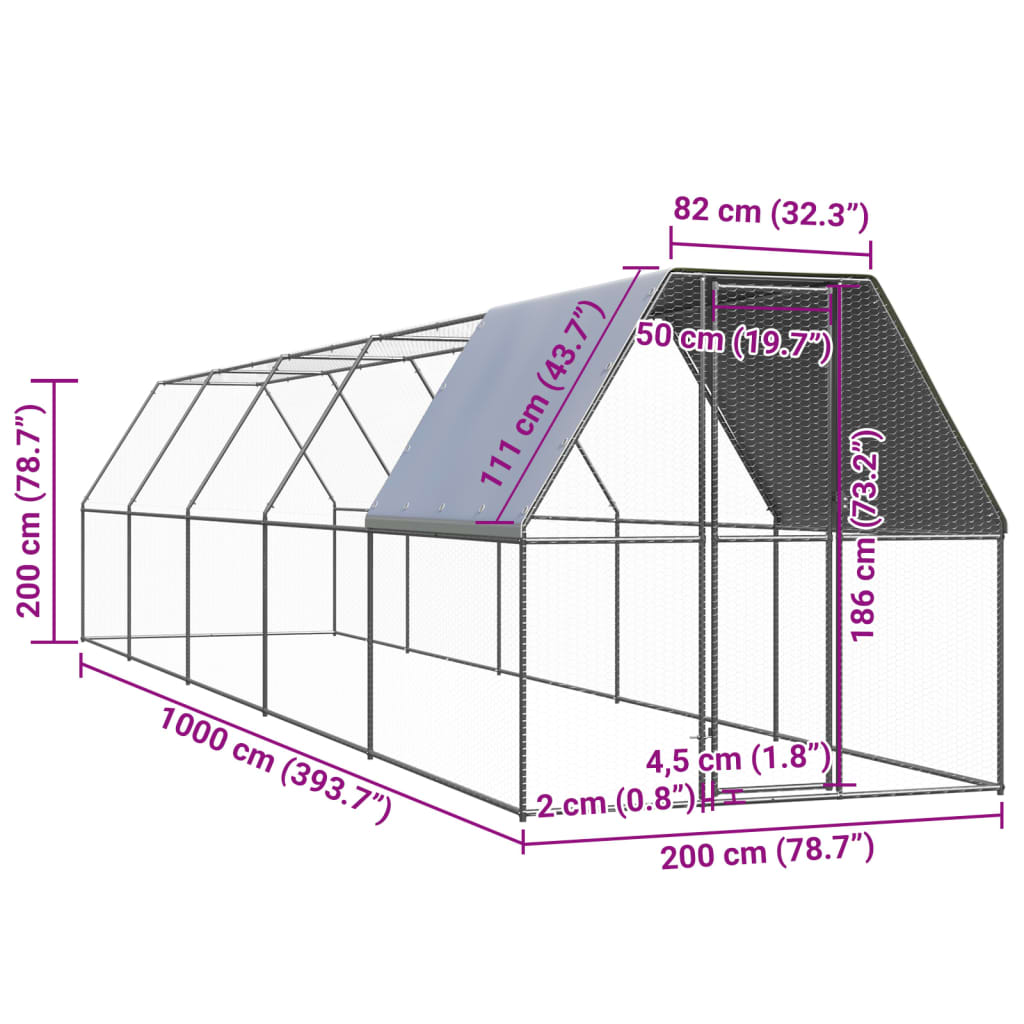 Kippenhok 2x10x2 m gegalvaniseerd staal - AllerleiShop