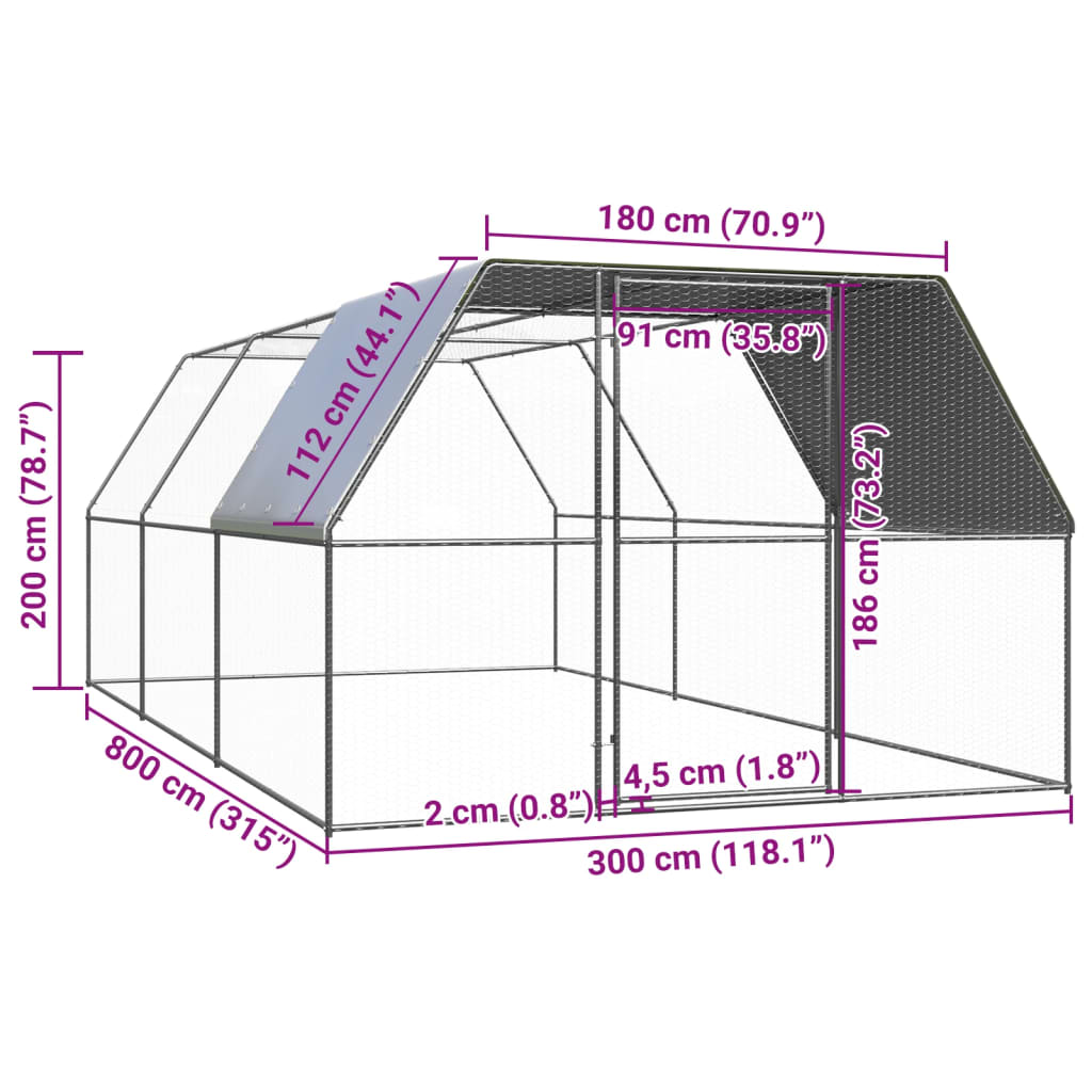 Kippenhok 3x8x2 m gegalvaniseerd staal - AllerleiShop