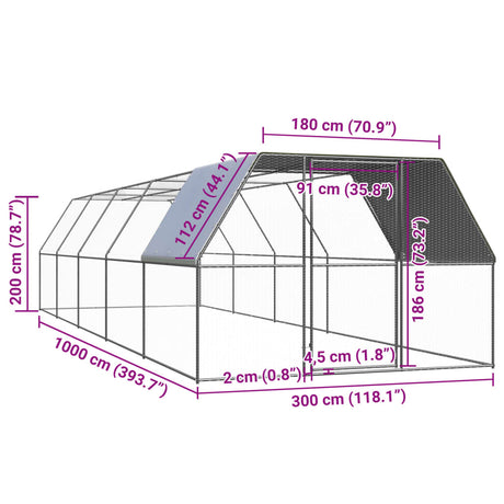 Kippenhok 3x10x2 m gegalvaniseerd staal - AllerleiShop