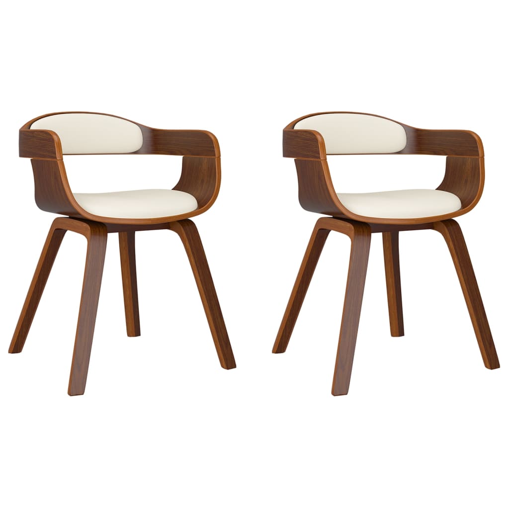 Eetkamerstoelen 2 st gebogen hout en kunstleer crèmekleurig - AllerleiShop