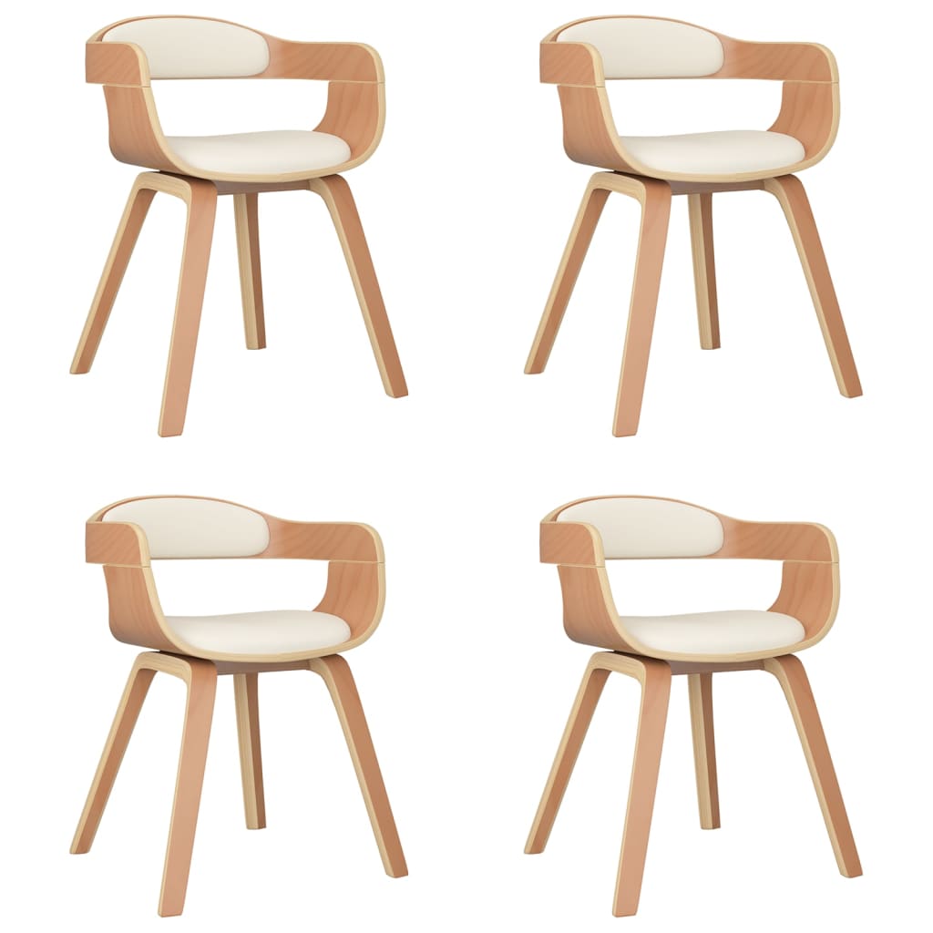 Eetkamerstoelen 4 st gebogen hout en kunstleer crèmekleurig - AllerleiShop