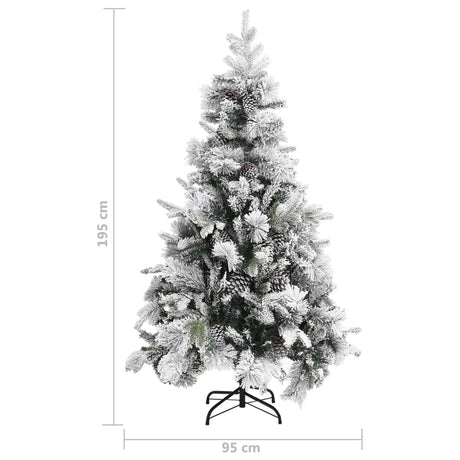 Kerstboom met dennenappels en sneeuw 195 cm PVC en PE - AllerleiShop