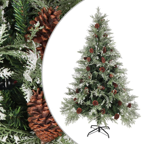 Kerstboom met dennenappels 120 cm PVC en PE groen en wit - AllerleiShop