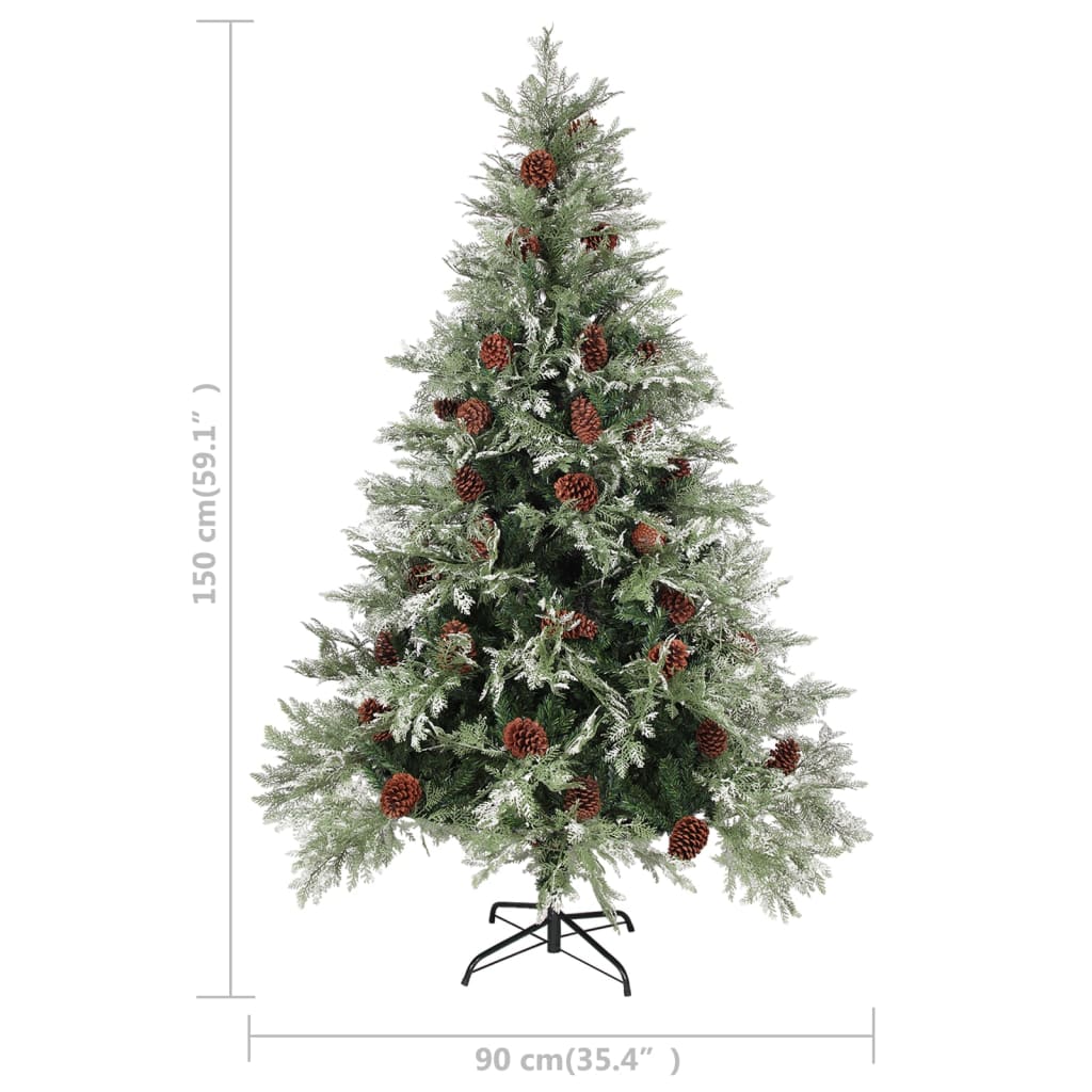 Kerstboom met dennenappels 150 cm PVC en PE groen en wit - AllerleiShop