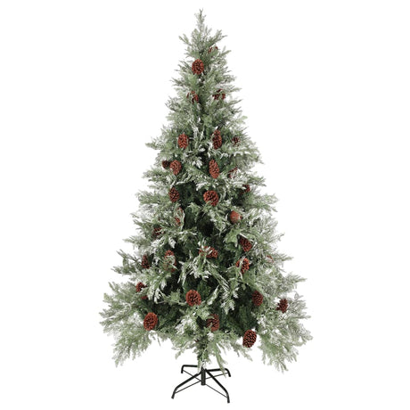 Kerstboom met dennenappels 225 cm PVC en PE groen en wit - AllerleiShop