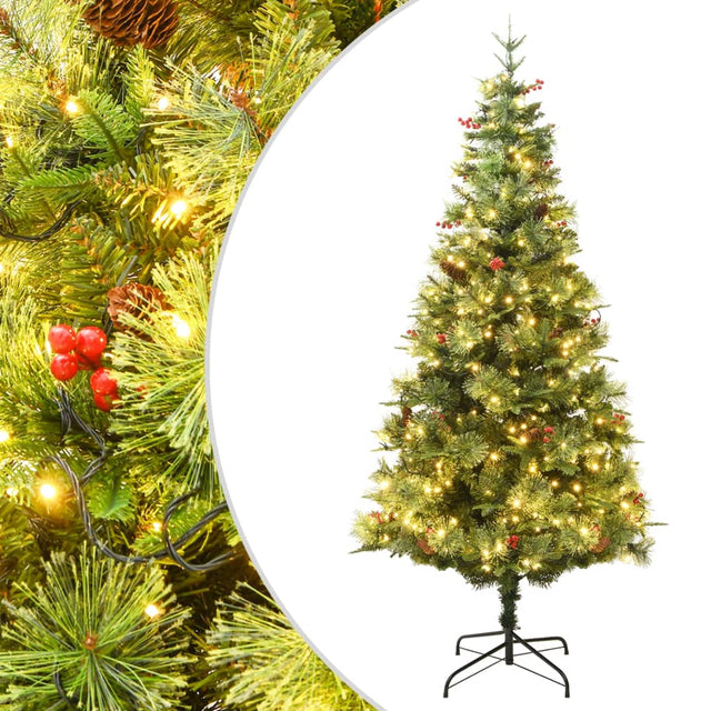 Kerstboom met LED en dennenappels 195 cm PVC en PE groen - AllerleiShop