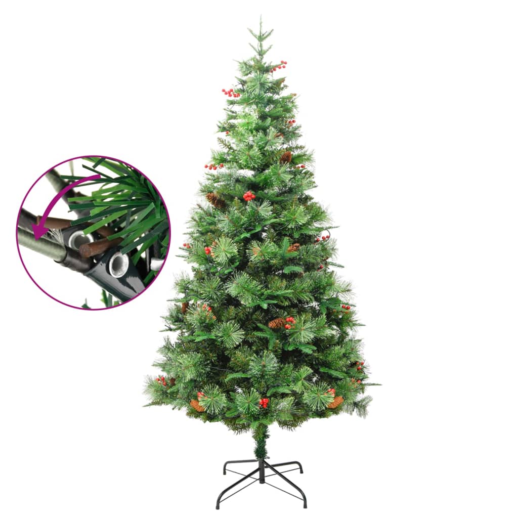 Kerstboom met LED en dennenappels 195 cm PVC en PE groen - AllerleiShop