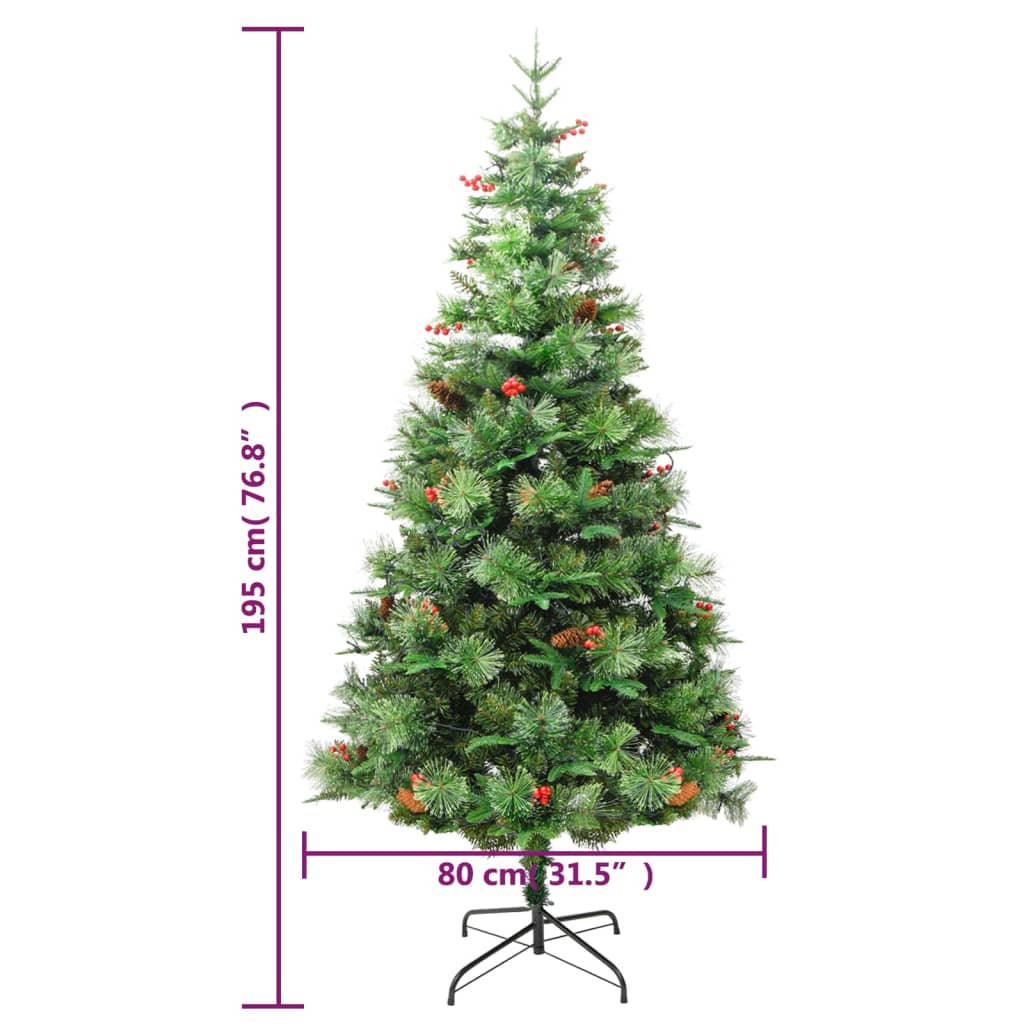 Kerstboom met LED en dennenappels 195 cm PVC en PE groen - AllerleiShop