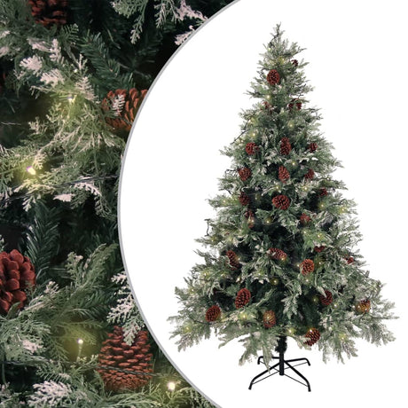 Kerstboom met LED en dennenappels 120 cm PVC en PE groen en wit - AllerleiShop