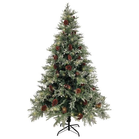 Kerstboom met LED en dennenappels 120 cm PVC en PE groen en wit - AllerleiShop