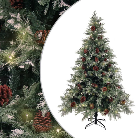 Kerstboom met LED en dennenappels 150 cm PVC en PE groen en wit - AllerleiShop