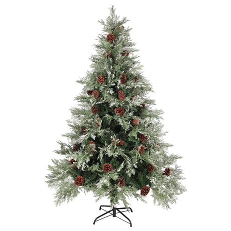 Kerstboom met LED en dennenappels 150 cm PVC en PE groen en wit - AllerleiShop