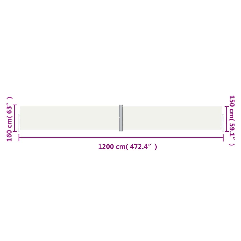 Windscherm uittrekbaar 160x1200 cm crèmekleurig