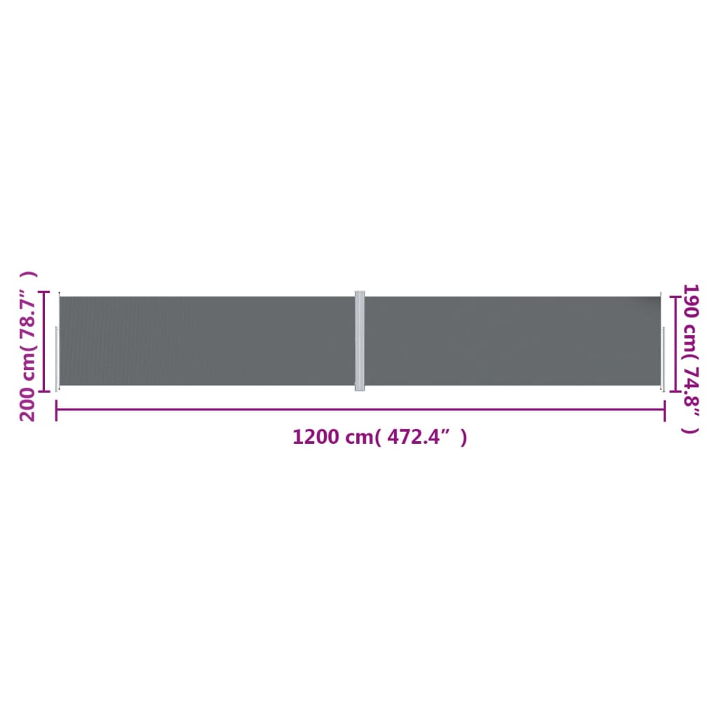 Windscherm uittrekbaar 200x1200 cm antracietkleurig