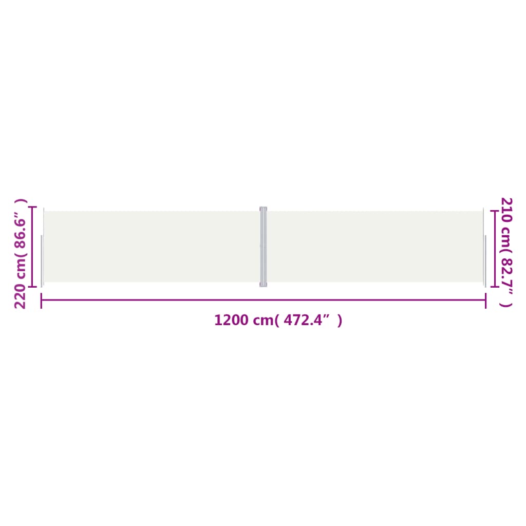 Windscherm uittrekbaar 220x1200 cm crèmekleurig