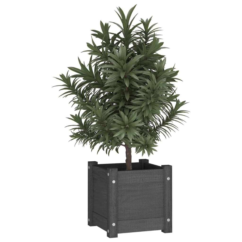 Plantenbakken 2 st 31x31x31 cm massief grenenhout grijs - AllerleiShop