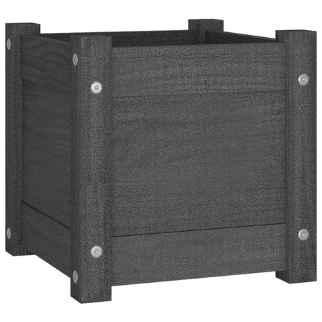 Plantenbakken 2 st 31x31x31 cm massief grenenhout grijs - AllerleiShop