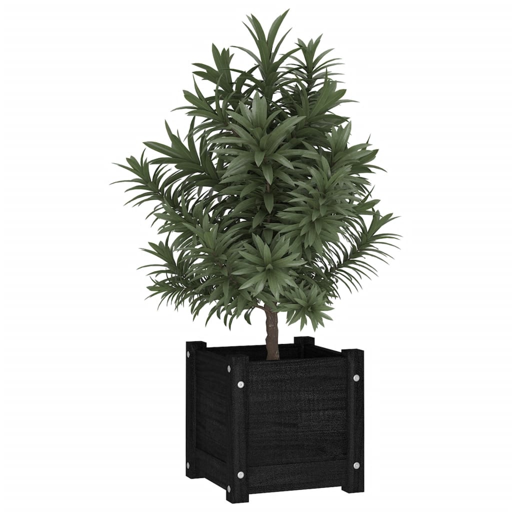 Plantenbakken 2 st 31x31x31 cm massief grenenhout zwart - AllerleiShop