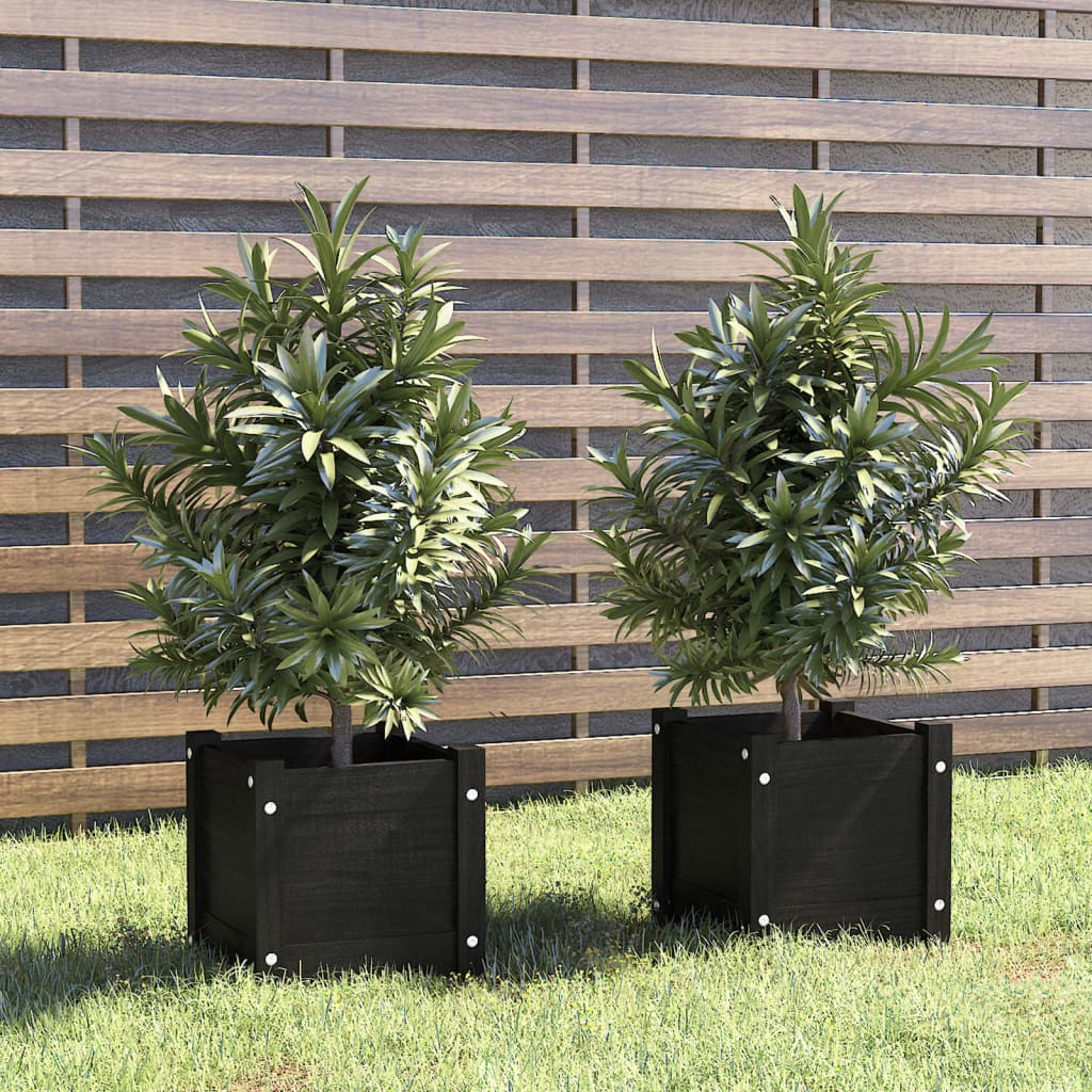 Plantenbakken 2 st 31x31x31 cm massief grenenhout zwart - AllerleiShop