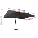 Zweefparasol met houten paal 400x300 cm antracietkleurig