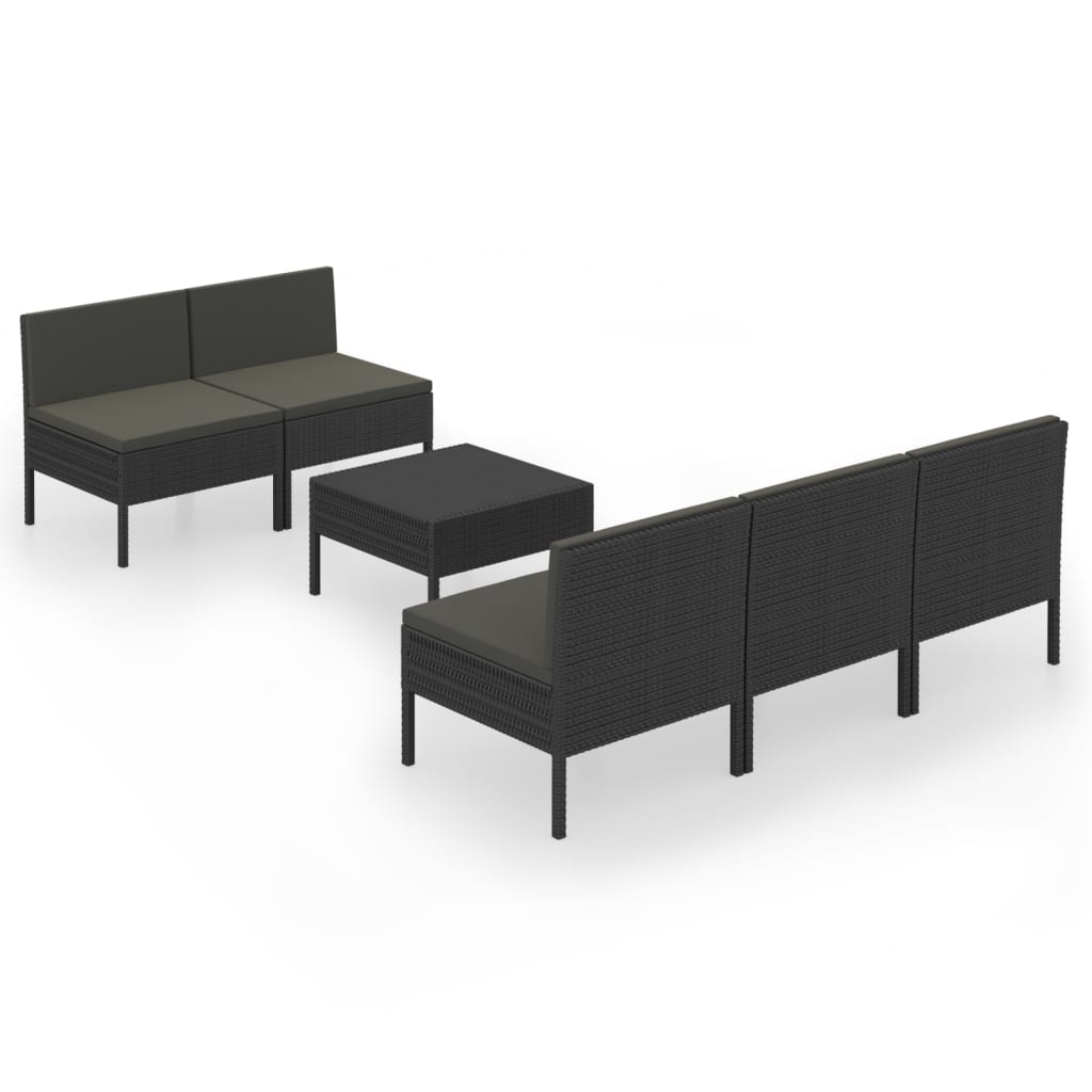 6-delige Loungeset met kussens poly rattan zwart - AllerleiShop