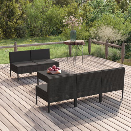 6-delige Loungeset met kussens poly rattan zwart - AllerleiShop